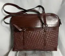 Coldwater Creek Brown Woven Faux Leather Shoulder Tote Work Bag Organizer