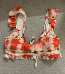 Aerie Women's Ruffled Swim Top in Orange and White NEW