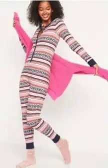 Old Nay Multicolored Patterned Holiday Winter Waffle-Knit One-Piece Pajamas
