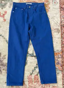 Zara High Rise Straight Leg Button Fly Royal Blue Jeans US Size 30