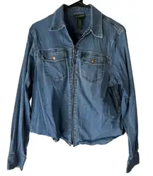 Lauren Jeans Co. Vintage Denim Jean Jacket Full Zip Up Long Sleeve Westerm Women
