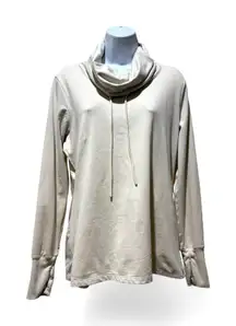 Nike Dri-Fit Cowl Neck Long Sleeve Top Cream Size M Thumbholes Running Pullover