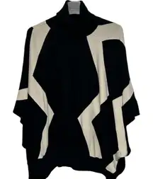 Jealous Tomato Women's‎ Black Beige Oversized Turtle Neck Sweater Poncho