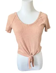 Abercrombie &‎ Fitch Tie Knot Front Ribbed Knit Peach Top XS Soft Girl
