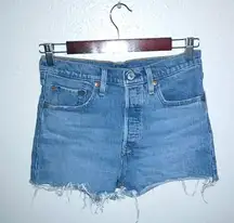 Levis 501 27 High Waisted Raw Hem Jeans Shorts
