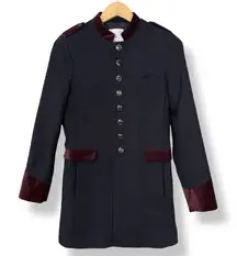 MNG Suit‎ Military Style Jacket Blue Size XS Velvet Trim Mango Women Epaulets