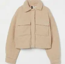 H&M  divided crop cropped faux shearling jacket xs light beige teddy jacket