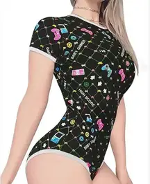 Cotton Romper Onesie Pajamas - Baby Gamer Print - Snap Buttons