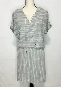 The Vanity Room Women's Textured Knit Lace Up Dress Gray Size M NWT