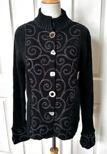 Icelandic Design wool black swirl button down sweater/jacket