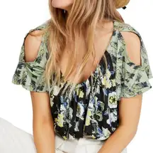 Free People NWT  Baja Babe Cold Shoulder Crop Tee Shirt