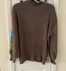 SHEIN Gray and Green Cowl Neck Sweater with Ribbed Knit and Relaxed Fit