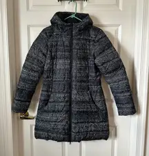 The North Face Womens Gotham Long Jacket Hooded Black Donegal Print Size M