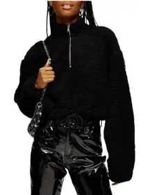 TopShop🦎Black Half Zip Mock Neck Fleece Sherpa Teddy Pullover🌵