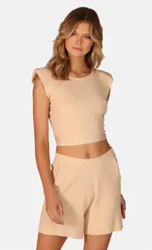 NWT  Lexi top Una shorts beige two-piece coordinating lounge set S