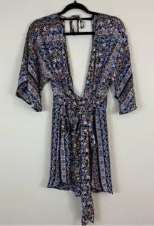 Lulus  | Deep V-Neck Kimono Sleeve Paisley Mixed Print Romper Size XL