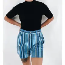 Vintage 90s Bill Blass Striped Blue Denim Shorts