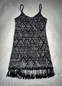 Becca by Rebecca Virtue Black White Diamond Fringe Swim‎ Cover Up M/M