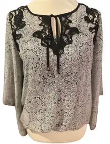 Alfani Women's Gray Lace with Black Paisley Flared Sleeves Semi Sheer Camisole S