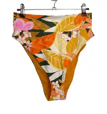 Aerie Bikini Bottom Women Large Crossover High Cut Cheeky Tropical Floral Yellow