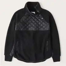 Abercrombie & Fitch Asymmetrical Snap-Up Fleece Faux Leather Pullover in Black L