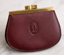 Cartier Burgundy Leather Kisslock Coin Purse Wallet