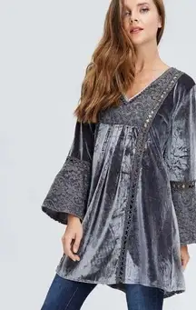 Velzera Velvet & Gray Lace Smock Tunic Dress Top Size M Medium