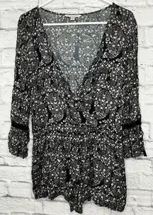 American Eagle  Romper Bell Sleeve Black Floral Shorts Boho Jumper size S.