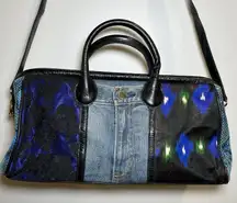 Vintage Clever Carriage Company Denim Lace And Leather Patchwork Tote Bag