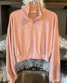 Plush Pullover Powder Blush Quarter Zip Cropped Top Womens Large Cloud Chaser