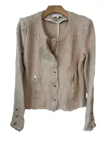 IRO Agnette Jacket Womens Size Small 36 Pink Blush Distressed Zip Button Tweed
