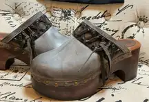 Freebird Woodstock Platform Clogs Wood Heel Leather Lace Up Gray Size 9