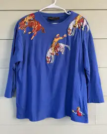 Vintage VTG Emmanuel California USA Blue 100% Cotton Rodeo Western Tshirt OSFA