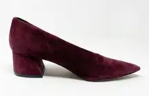 Rafe Burgundy Wine Suede Leather Pointed Toe Classic Flare Heel Pumps 6