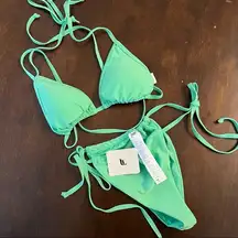 Fabletics NWT  Triangle String Bikini Set Green Y2k 90s Trendy S/M