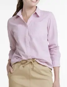 LL Bean Pink Stripe Long Sleeve Button Up Cotton Seersucker Shirt Size 1X