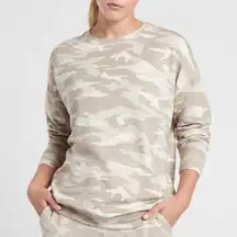 Athleta Camo Print Crewneck Sweatshirt Beige Taupe XS