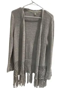 Knox Rose Gray Fringe Open Knit Cardigan Sweater‎ Size S Boho Chic