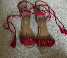Red tie up ankle sandals
