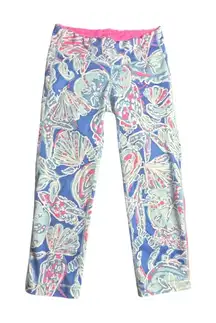 Lilly Pulitzer Luxletic Capri Leggings Shell Print Pink Blue Trim Womens Size XS