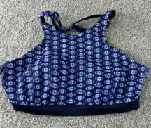 ATHLETA Blue Pattern High Neck Longline Bra Top 36D/DD Activewear Sports‎ Bra
