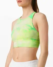 Lululemon‎ Energy Bra High Neck  Sz 4 Dual Shibori Print Florescent Green VGUC