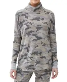 Michael Stars Marcy Camo Print Turtleneck Long Sleeve Top in Lunar Size S