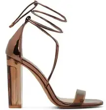 Aldo Onardonia Bronze Ankle Tie Clear Chunky Block Heel Open Toe Sandals Size 5