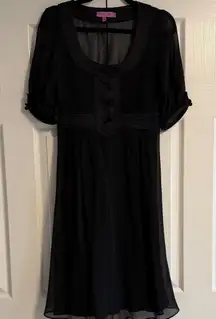 Christiane Celle Calypso Black Empire Waist Dress, Sheer Puff Sleeves – Size S