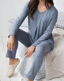 EILEEN FISHER Organic-Cotton Pleat-Detail Long-Sleeve Pajamas Women's Small