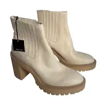 Dolce Vita Beige Leather Chelsea Lug Sole Block Heel Ankle Boots Size 8