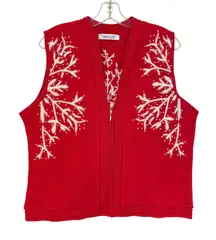 Coldwater Creek Snowflake Embroidered Wool Vest Womens L/XL Red Cottagecore Knit