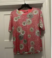Daisy Sequin Top Women's Size Medium Pink Multicolor Floral Daisy Barbiecore