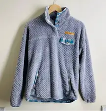 Simply Southern Fuzzy Fleece Quarter Snap Pullover Plaid Blue Grey size S